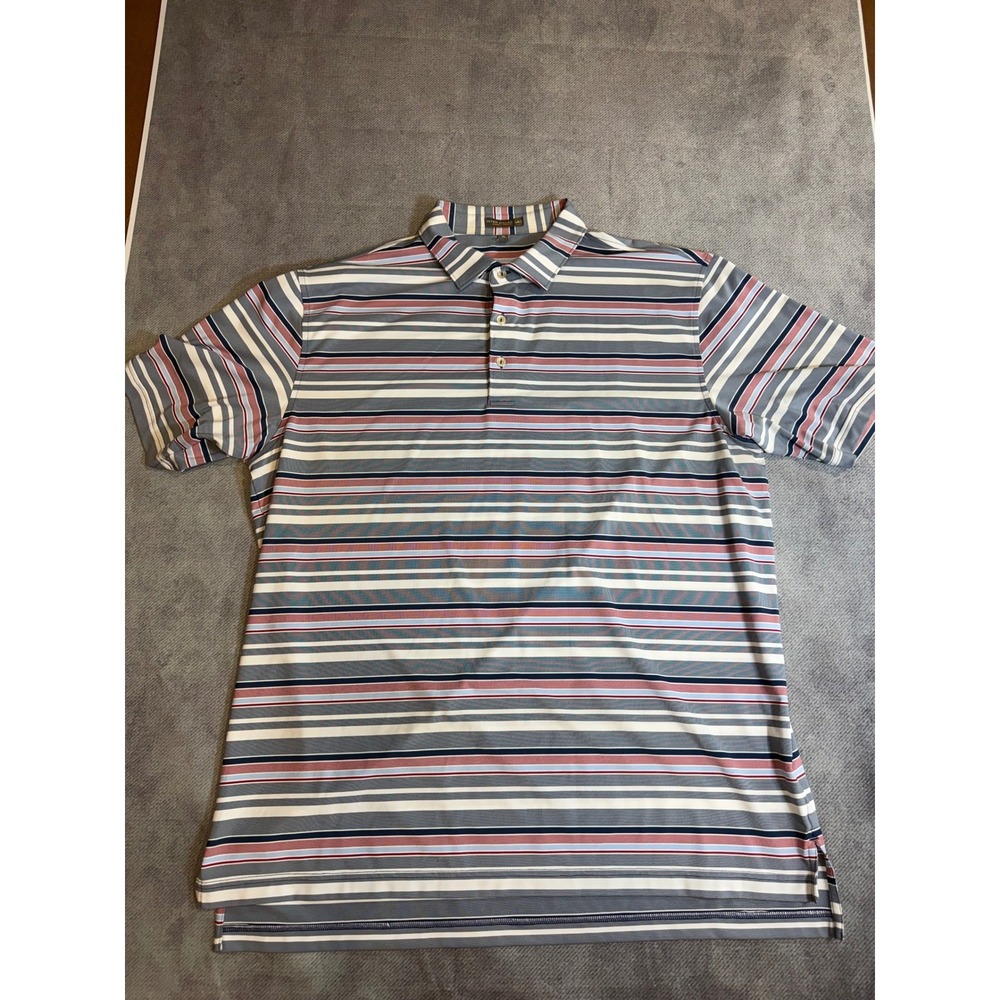 Peter Millar Summer Comfort Mens XL Striped Golf Polo Shirt Blue Red White - Picture 1 of 5